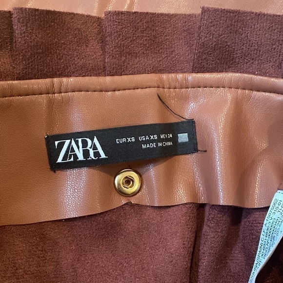 ZARA pleated faux leather mini skirt with belt Pink Size XS - Picture 5 of 16